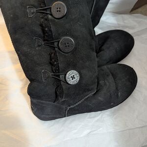 UGG Black Suede Boots with Fuzzy Trim